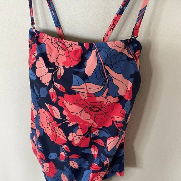 Kona Sol One Piece Lightly Padded Floral Bandeau Swimsuit, Size XL - Picture 2 of 7